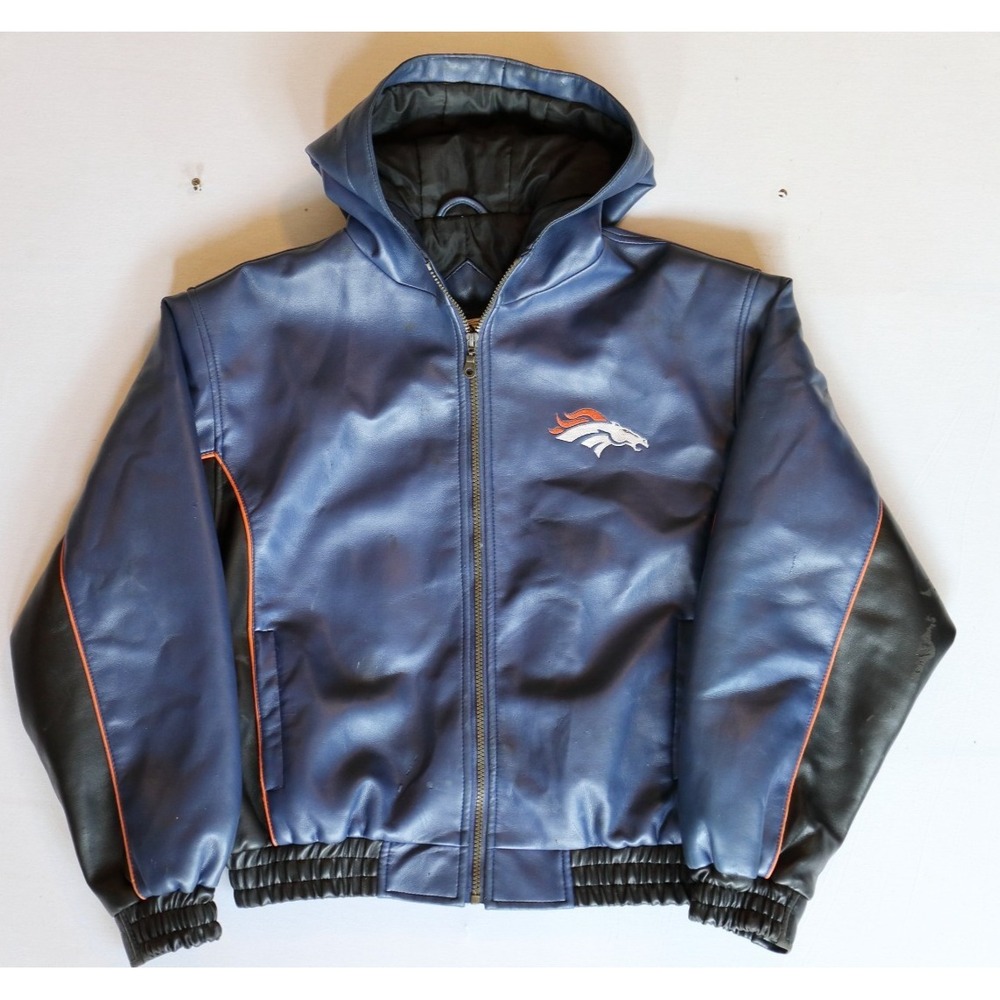 Vintage NFL Play Football | Denver Broncos Youth XL Faux Leather Hooded Jacket